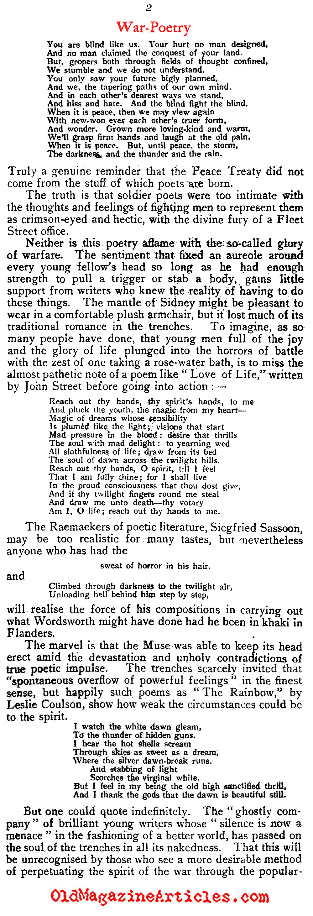 The War-Poetry of the Soldier-Poets (The English Review, 1921)